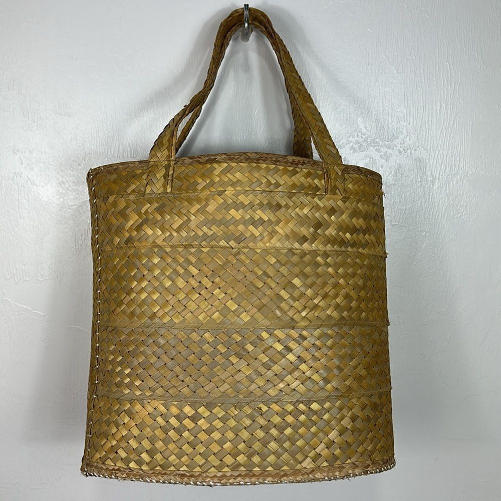 Extra Large Straw Bag Tote Raffia Tourist Souvenir Lined Flowers Sun Hat Design - Picture 2 of 9